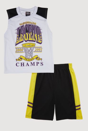 Boys Basketball Legend Graphic Tee and Jersey Mesh Shorts