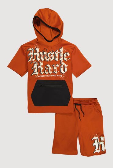 Boys Hustle Hard Hooded Tee and Shorts