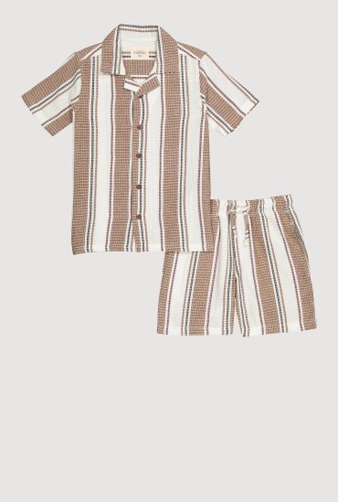 Boys Striped Textured Knit Shirt and Shorts