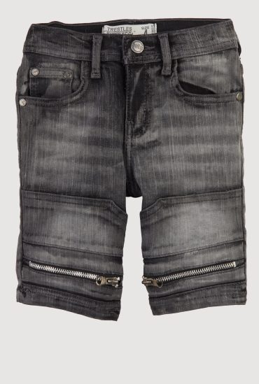 Little Boys Zip Detail Denim Moto Shorts