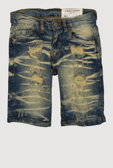 Boys Vintage Wash Whiskered Distressed Denim Shorts
