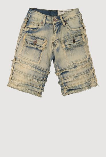 Boys Distressed Frayed Trim Cargo Shorts