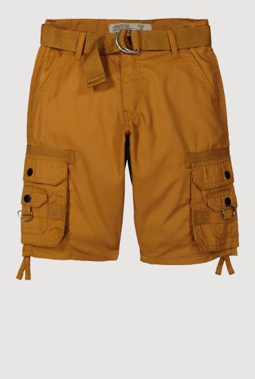 Boys Tie Hem Belted Cargo Shorts