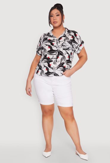 Plus Size Face Printed Button Front Shirt