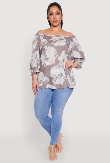 Plus Size Floral Off the Shoulder Blouse