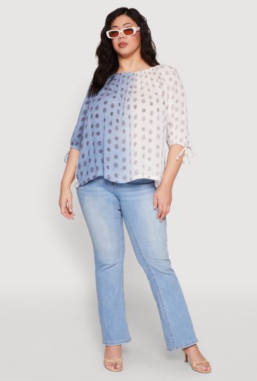 Plus Size Ombre Flower Print Blouse