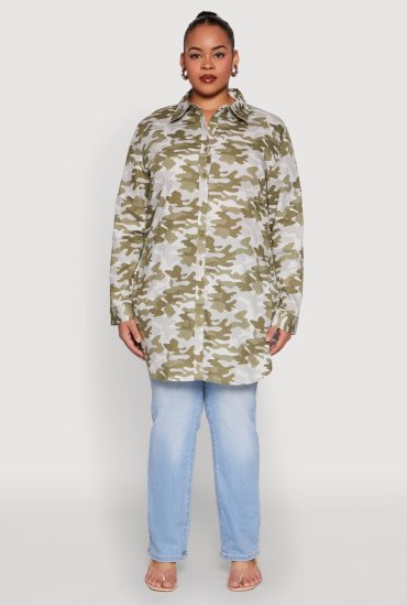 Plus Size Camouflage Tunic Shirt