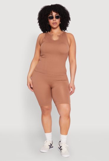 Plus Size Seamless Rib Knit Biker Shorts