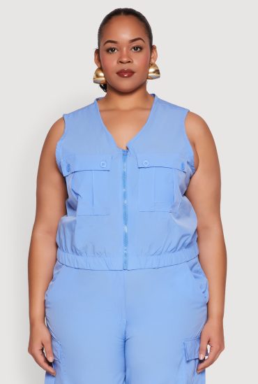 Plus Size Nylon Utility Zip Front Vest