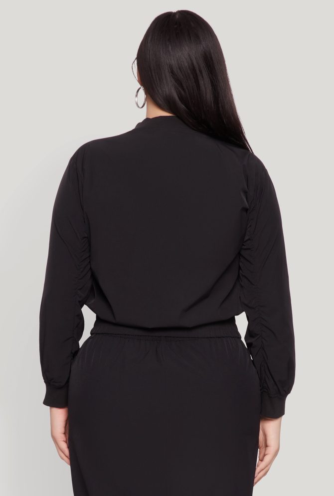 Plus Size Cargo Pocket Windbreaker Bomber Jacket - Image 6