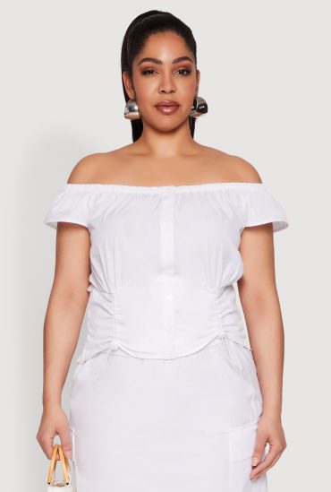 Plus Size Nylon Toggle Drawstring Off the Shoulder Top