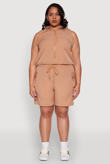 Plus Size Drawstring High Waisted Cargo Shorts