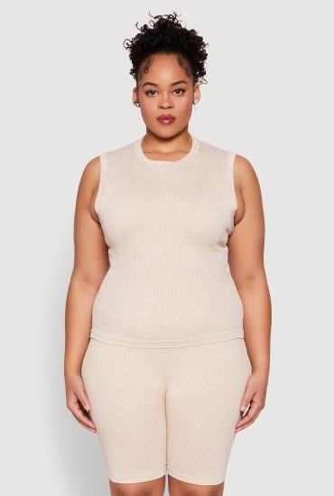 Plus Size Mineral Wash Ribbed Knit Tank Top
