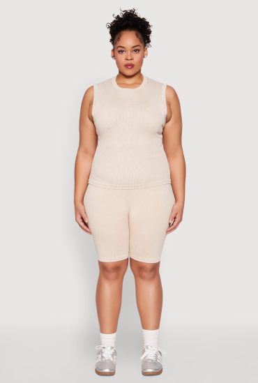 Plus Size Mineral Wash Ribbed Seamless Bike Shorts