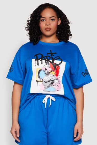 Plus Size Paris Graphic Print Top