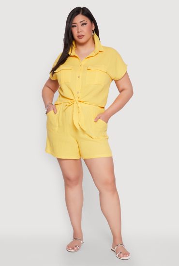 Plus Size Gauze Knit Drawstring Shorts