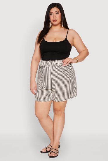 Plus Size High Waisted Striped Shorts