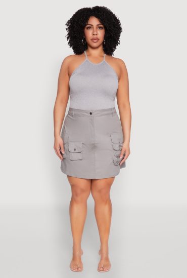 Plus Size Multi Cargo Pocket Mini Skirt