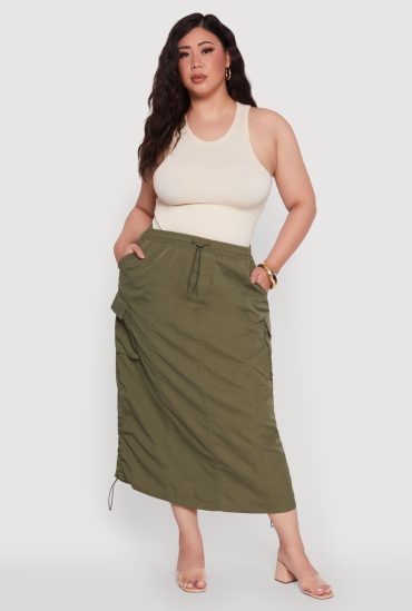 Plus Size Poplin Toggle Drawstring Waist Cargo Skirt
