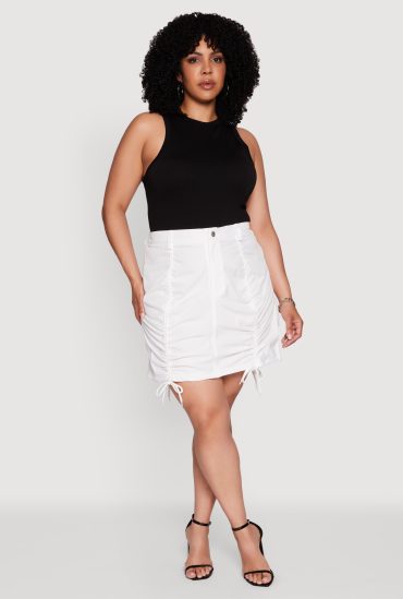 Plus Size Poplin Drawstring Ruched Mini Skirt