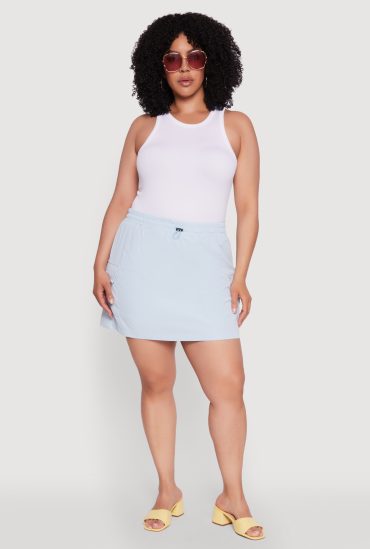 Plus Size Poplin Drawstring Waist Cargo Skort