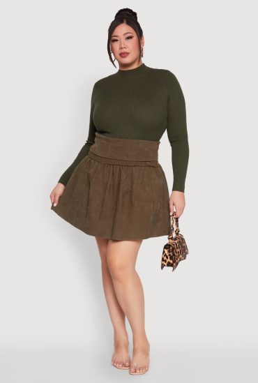 Plus Size Mineral Wash Fold Over Waist Skirt