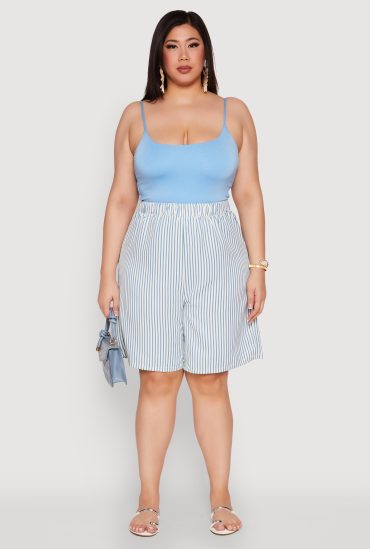 Plus Size Striped Seersucker Bermuda Shorts