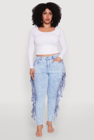 Plus Size Mineral Wash Fringe Jeans