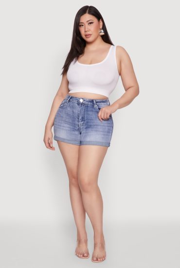 Plus Size WAX Denim Whiskered Shorts