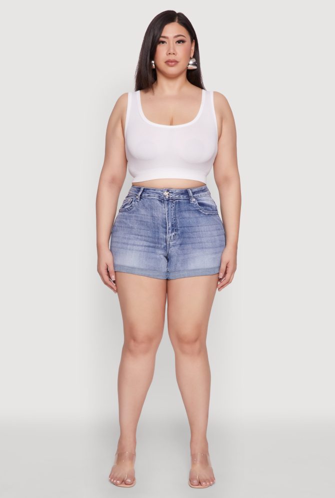 Plus Size WAX Denim Whiskered Shorts - Image 2