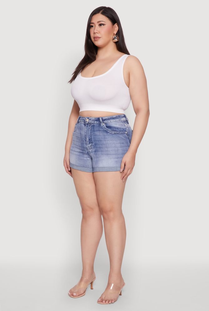 Plus Size WAX Denim Whiskered Shorts - Image 3