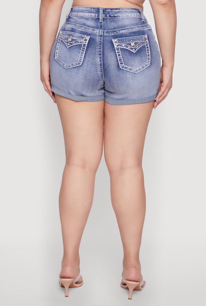 Plus Size WAX Denim Whiskered Shorts - Image 6