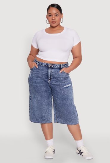 Plus Size Raw Hem Distressed Jorts