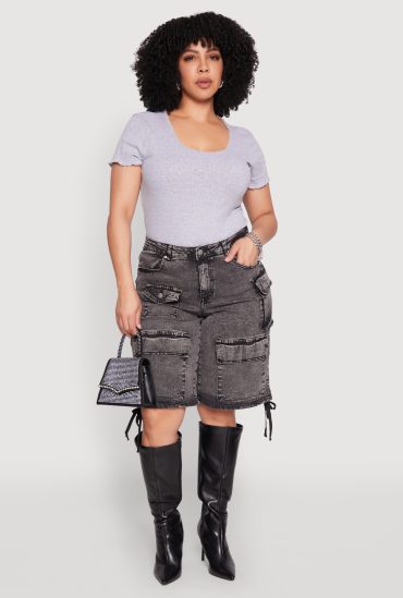 Plus Size Almost Famous Acid Wash Cargo Bermuda Shorts