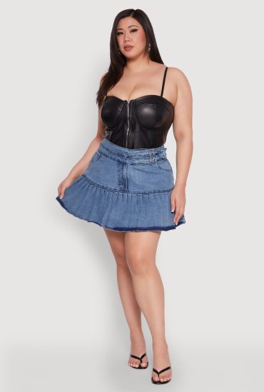 Plus Size Spoon Jeans Denim Pleated Mini Skirt