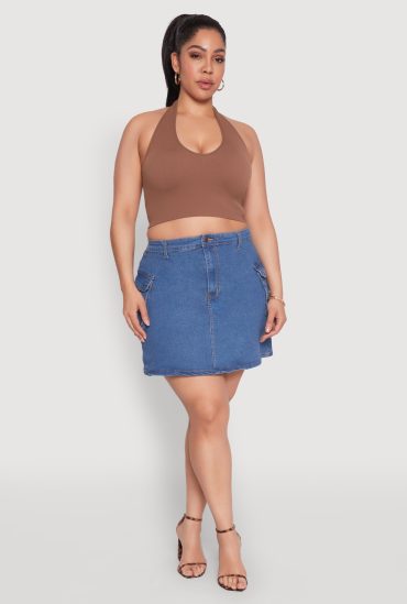 Plus Size Daisy Denim Cargo Skirt