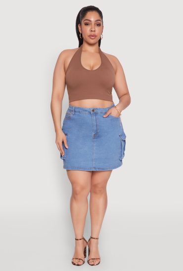 Plus Size Daisy Denim Cargo Skirt