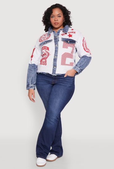 Plus Size Graphic Print Denim Jacket