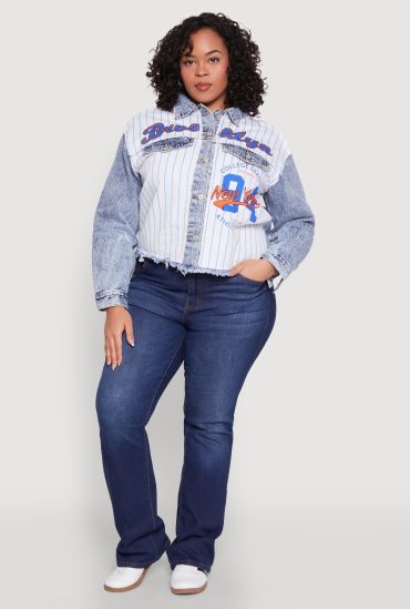 Plus Size Brooklyn Baseball Graphic Jean Jacket