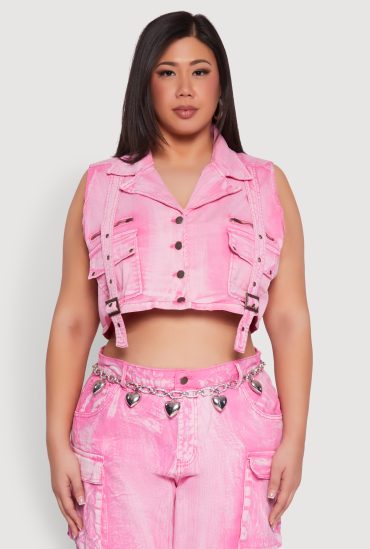 Plus Size Spoon Jeans Mineral Wash Denim Vest