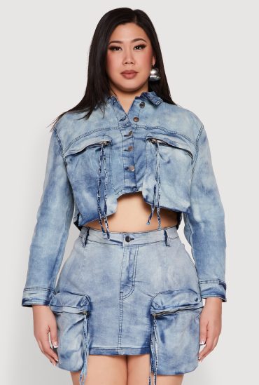 Plus Size Spoon Jeans Cargo Pocket Denim Jacket