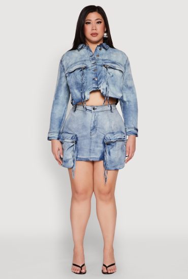 Plus Size Spoon Jeans Oversized Cargo Pocket Skirt