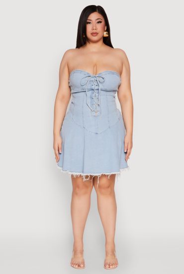 Plus Size Daisy Denim Lace Up Corset Dress