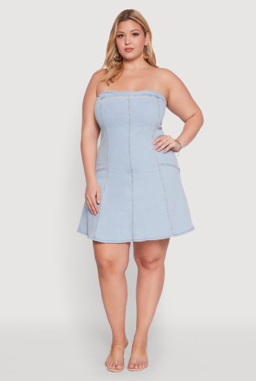 Plus Size Daisy Strapless Denim Skater Dress