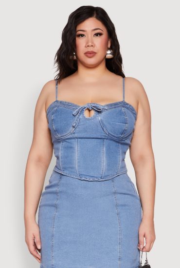 Plus Size Denim Tie Front Bustier Top