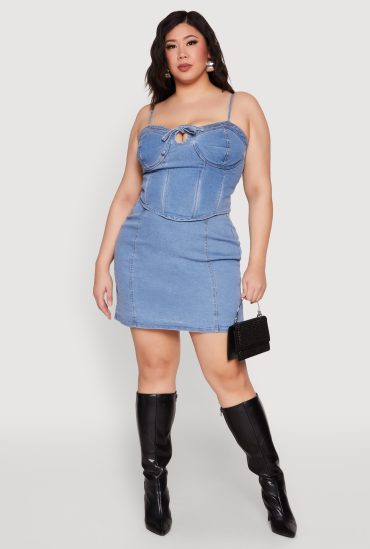 Plus Size Zip Back Denim Mini Skirt