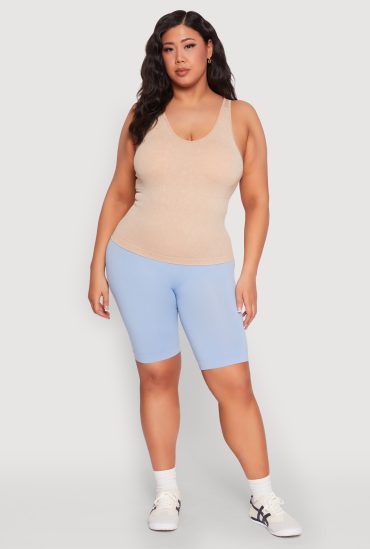 Plus Size Seamless Mineral Wash Shelf Bra Tank Top