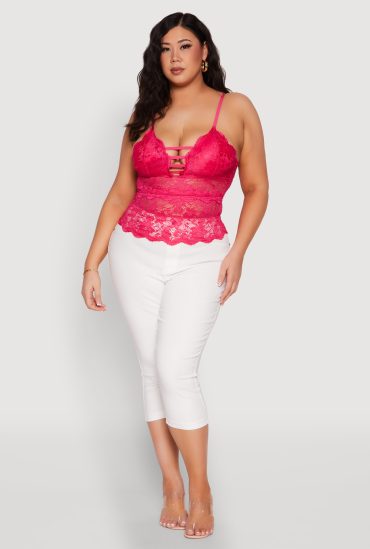 Plus Size Floral Lace Caged Front Cami
