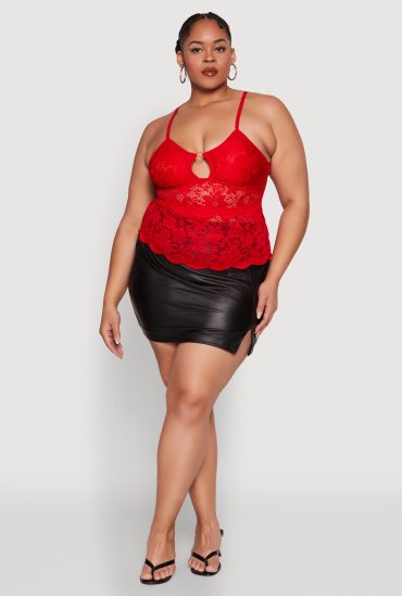 Plus Size Floral Lace Keyhole Cami