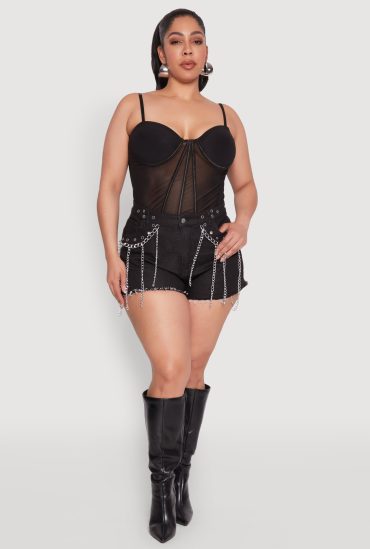 Plus Size Mesh Zip Back Bustier Top